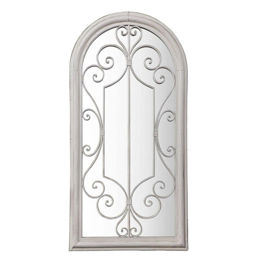 Distressed White Arched Scroll Garden Wall Mirror - The Farthing