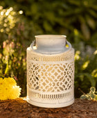 Distressed White Metal Candle Lantern - The Farthing