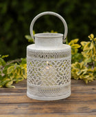 Distressed White Metal Candle Lantern - The Farthing