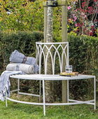 Distressed White Outdoor Semi Circle Tree Bench Seat - The Farthing