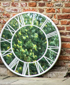 Distressed White Roman Numeral Garden Wall Mirror - The Farthing