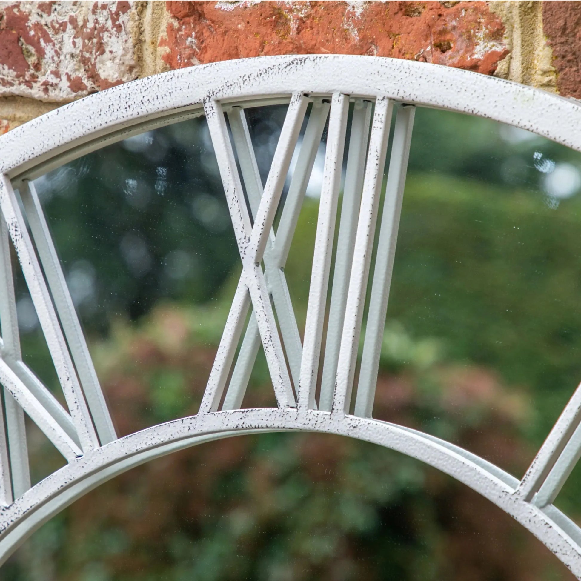 Distressed White Roman Numeral Garden Wall Mirror - The Farthing