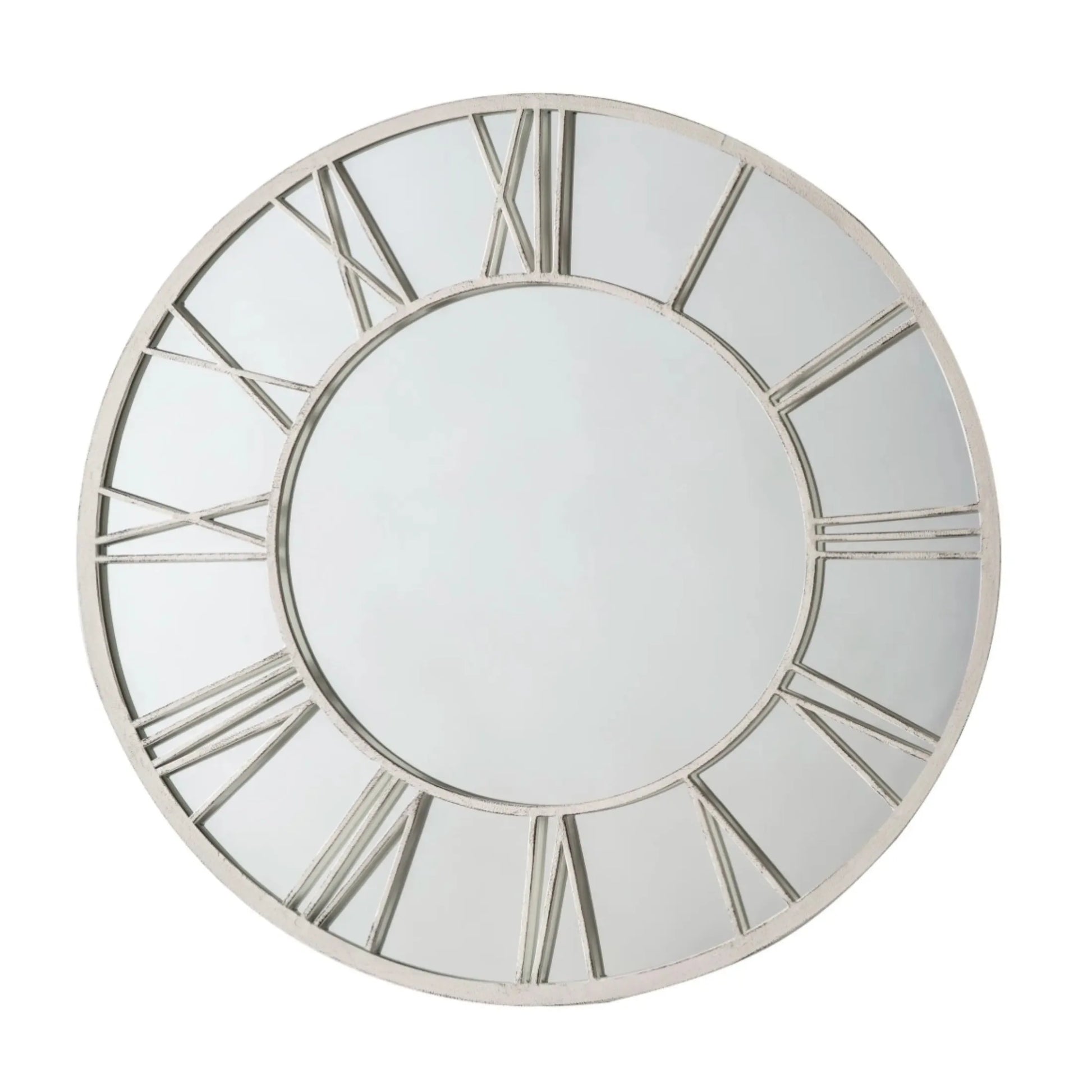 Distressed White Roman Numeral Garden Wall Mirror - The Farthing