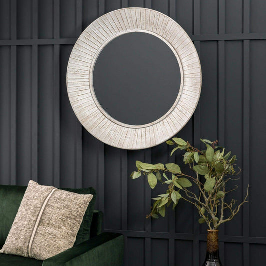 Distressed White Round Tisbury Wall Mirror - The Farthing