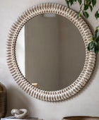 Distressed White Wash Ribbed Round Mirror - The Farthing