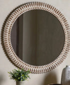 Distressed White Wash Ribbed Round Mirror - The Farthing