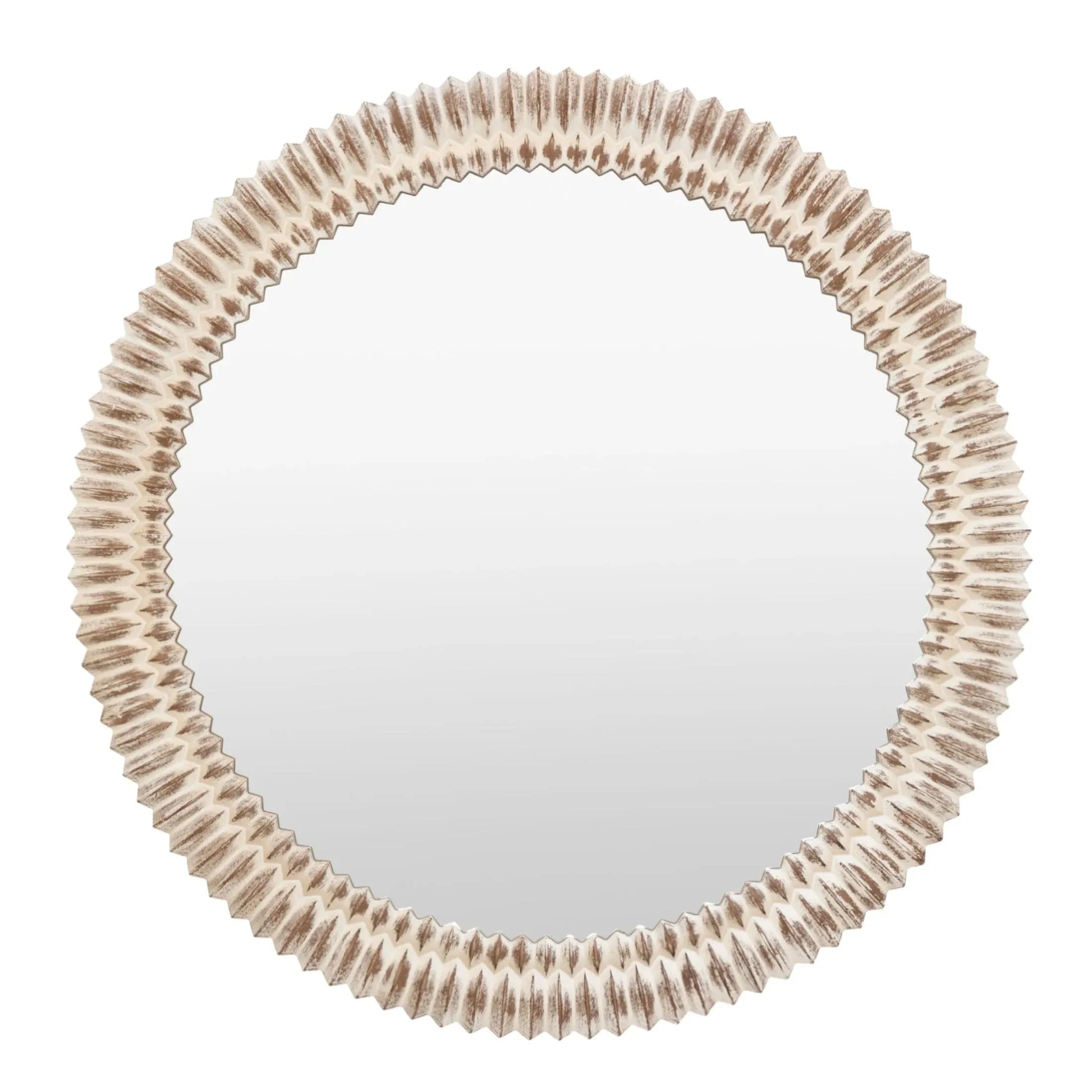 Distressed White Wash Ribbed Round Mirror - The Farthing