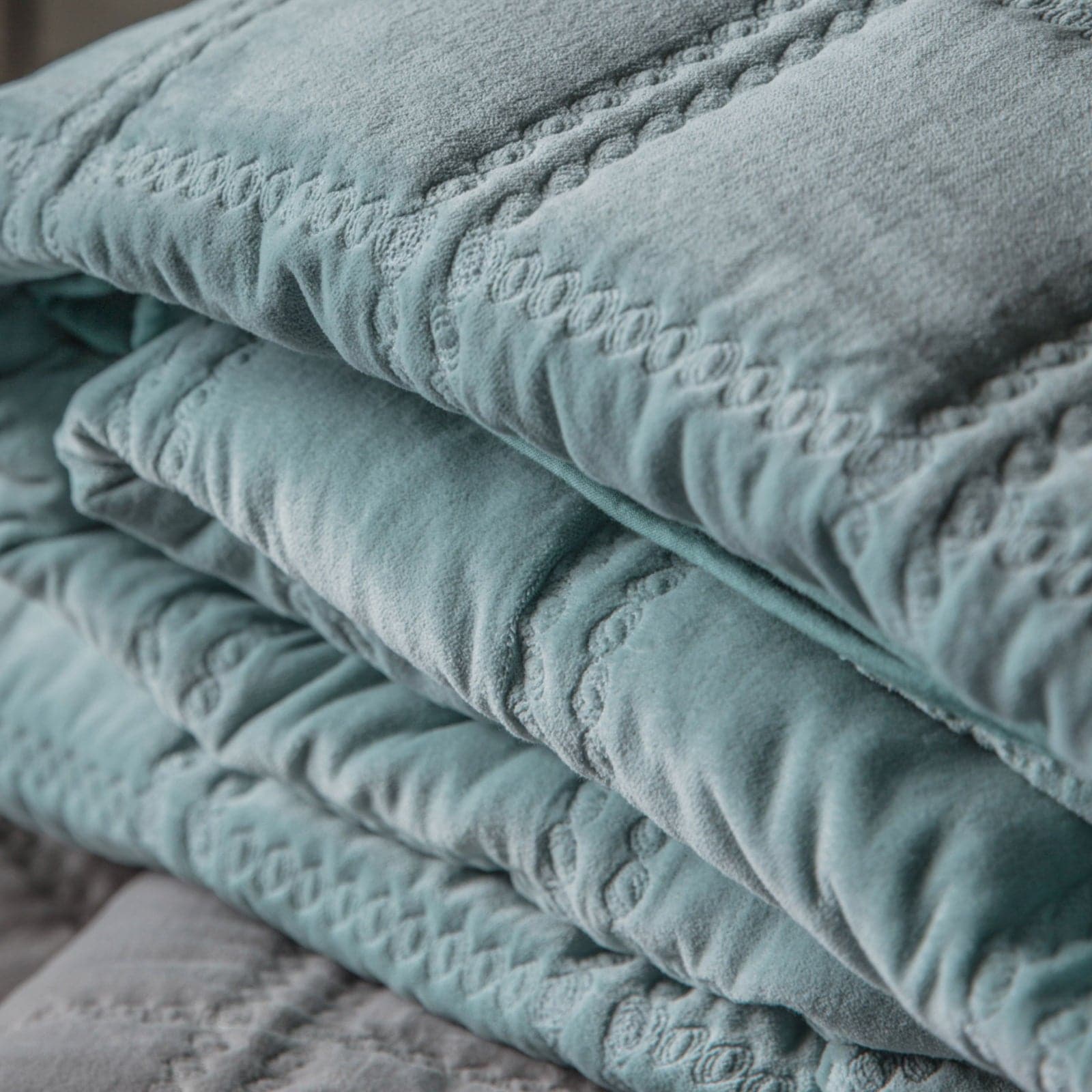 Duck Egg Blue Quilted Cotton Bedspread - The Farthing