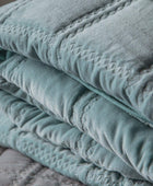 Duck Egg Blue Quilted Cotton Bedspread - The Farthing