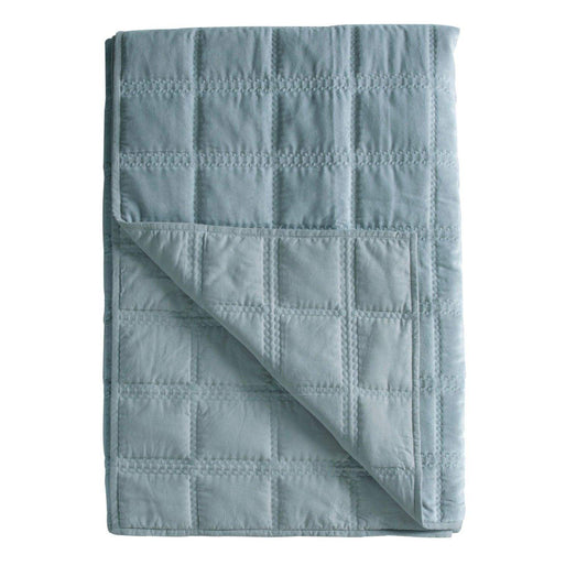 Duck Egg Blue Quilted Cotton Bedspread - The Farthing