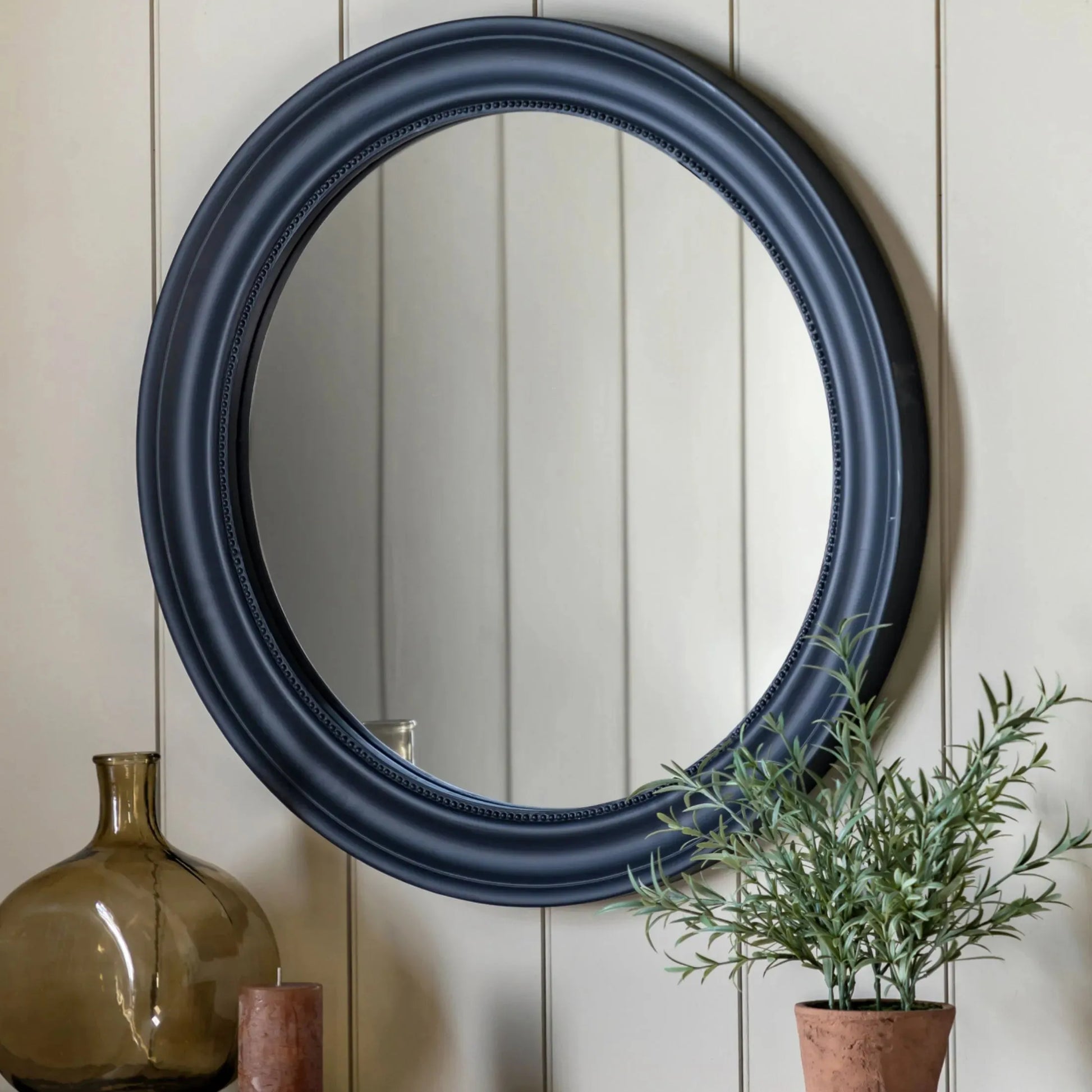 Elegant Round Beaded Wall Mirror - Lead Colour-way - The Farthing