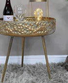 Embossed Gold Round Industrial Side Table - The Farthing