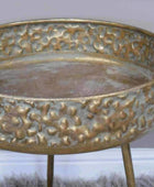 Embossed Gold Round Industrial Side Table - The Farthing