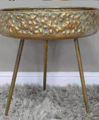 Embossed Gold Round Industrial Side Table - The Farthing