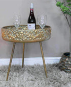 Embossed Gold Round Industrial Side Table - The Farthing