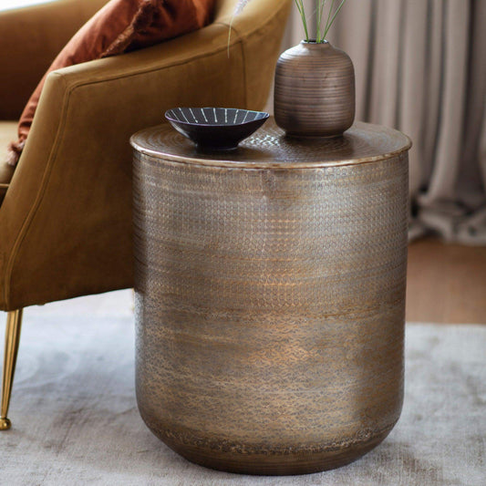 Embossed Metal Drum Side Table - The Farthing