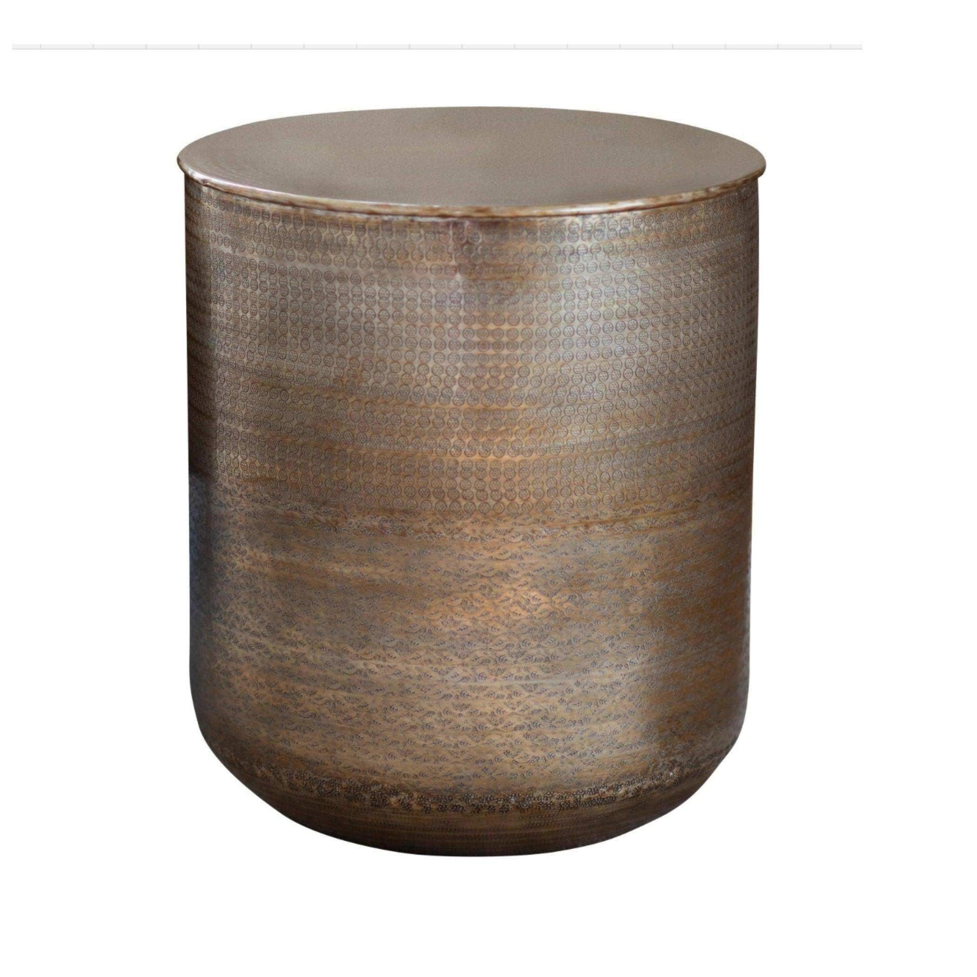 Embossed Metal Drum Side Table - The Farthing