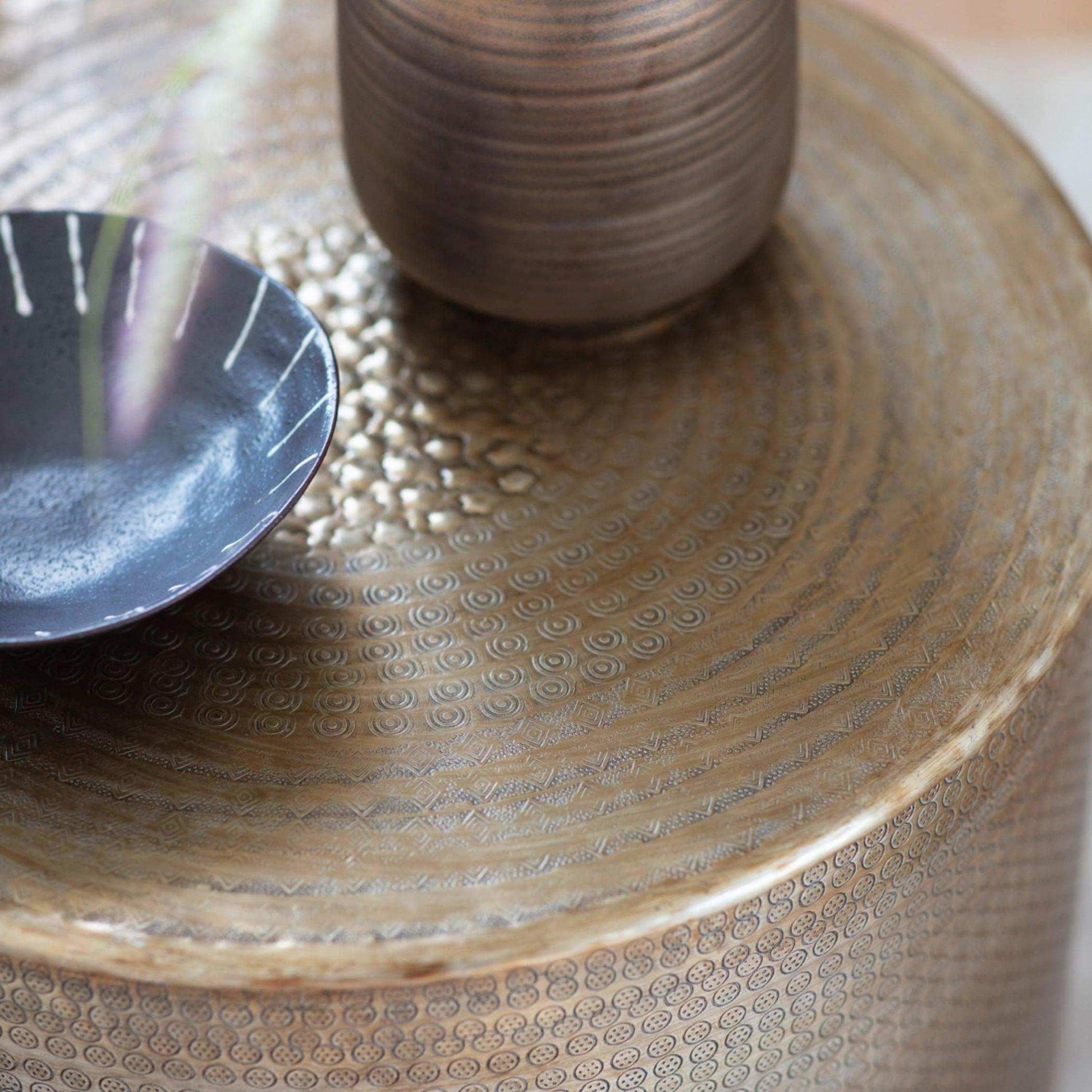 Embossed Metal Drum Side Table - The Farthing