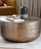 Embossed Metal Round Drum Coffee Table - The Farthing