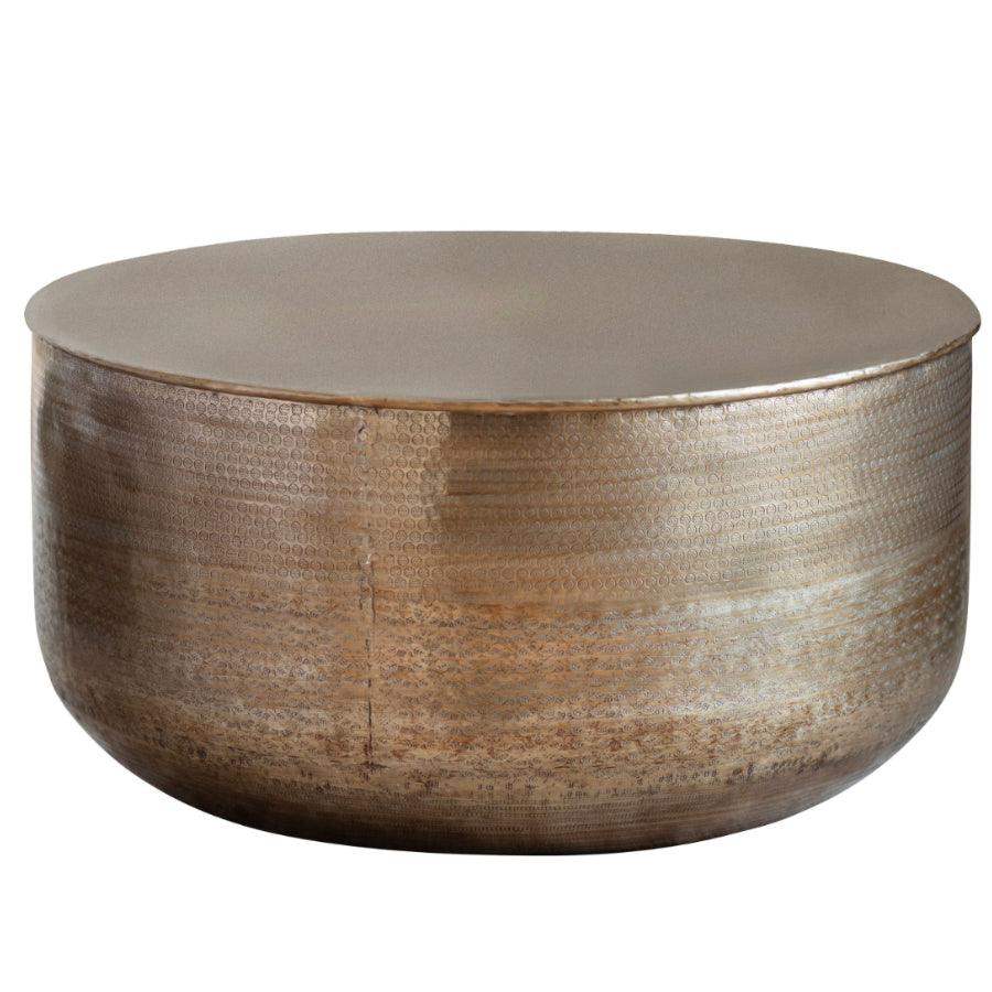 Embossed Metal Round Drum Coffee Table - The Farthing