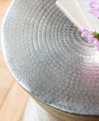 Embossed Metal Round Drum Side Table - The Farthing