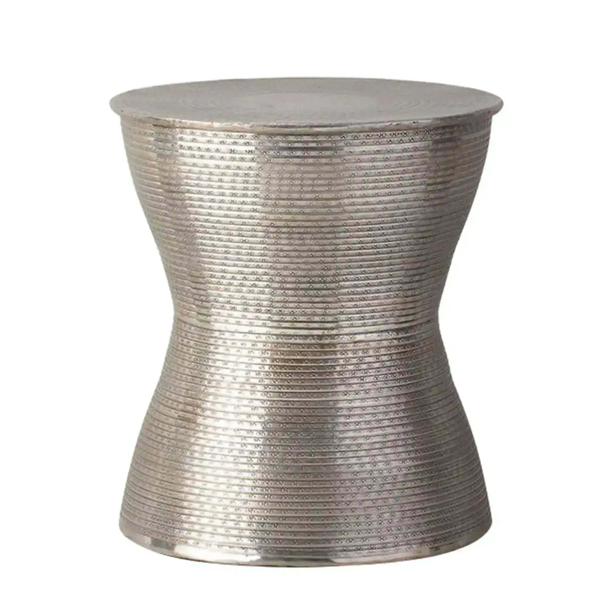 Embossed Metal Round Drum Side Table Embossed Metal Round Drum Side Table