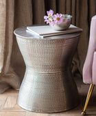 Embossed Metal Round Drum Side Table - The Farthing