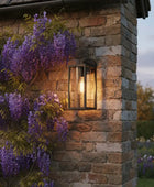 Stone building with wisteria and outdoor light fixture