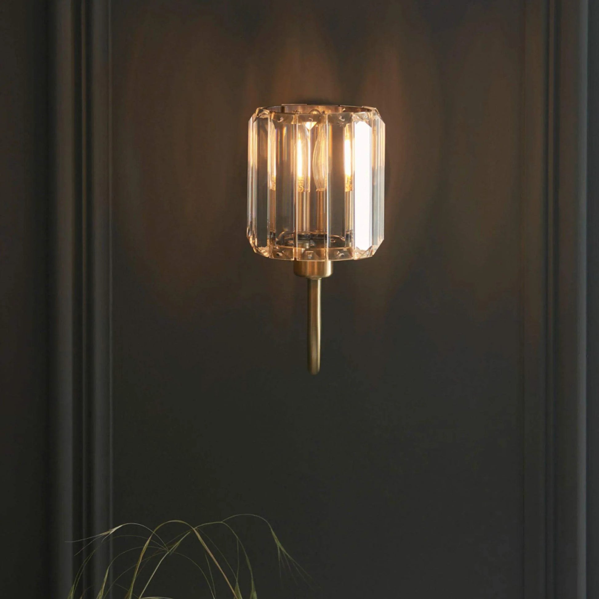 Faceted Glass Shade Antique Brass Wall Light - The Farthing