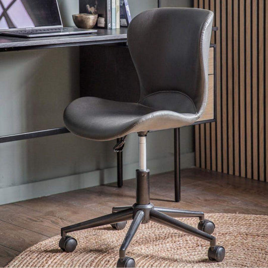 Faux Charcoal Leather Swivel Desk Chair with Height Adjustment - The Farthing