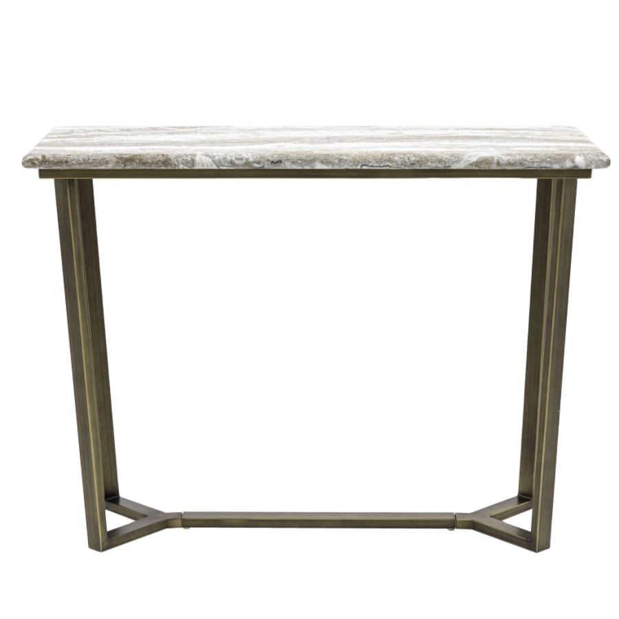 Faux Green Marble Topped Antique Bronze Legged Console Table - The Farthing