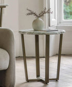 Faux Green Marble Topped Antique Bronze Legged Side Table - The Farthing
