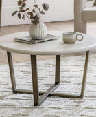 Faux Travertine Topped Antique Bronze Legged Coffee Table - The Farthing