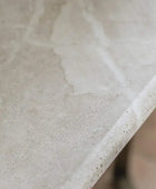 Faux Travertine Topped Antique Bronze Legged Console Table - The Farthing