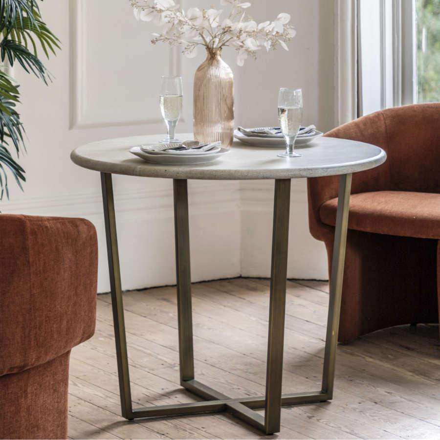 Faux Travertine Topped Antique Bronze Legged Dining Table - The Farthing