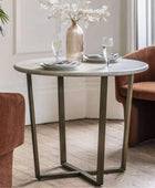 Faux Travertine Topped Antique Bronze Legged Dining Table - The Farthing