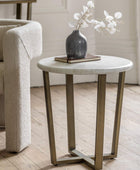 Faux Travertine Topped Antique Bronze Legged Side Table - The Farthing