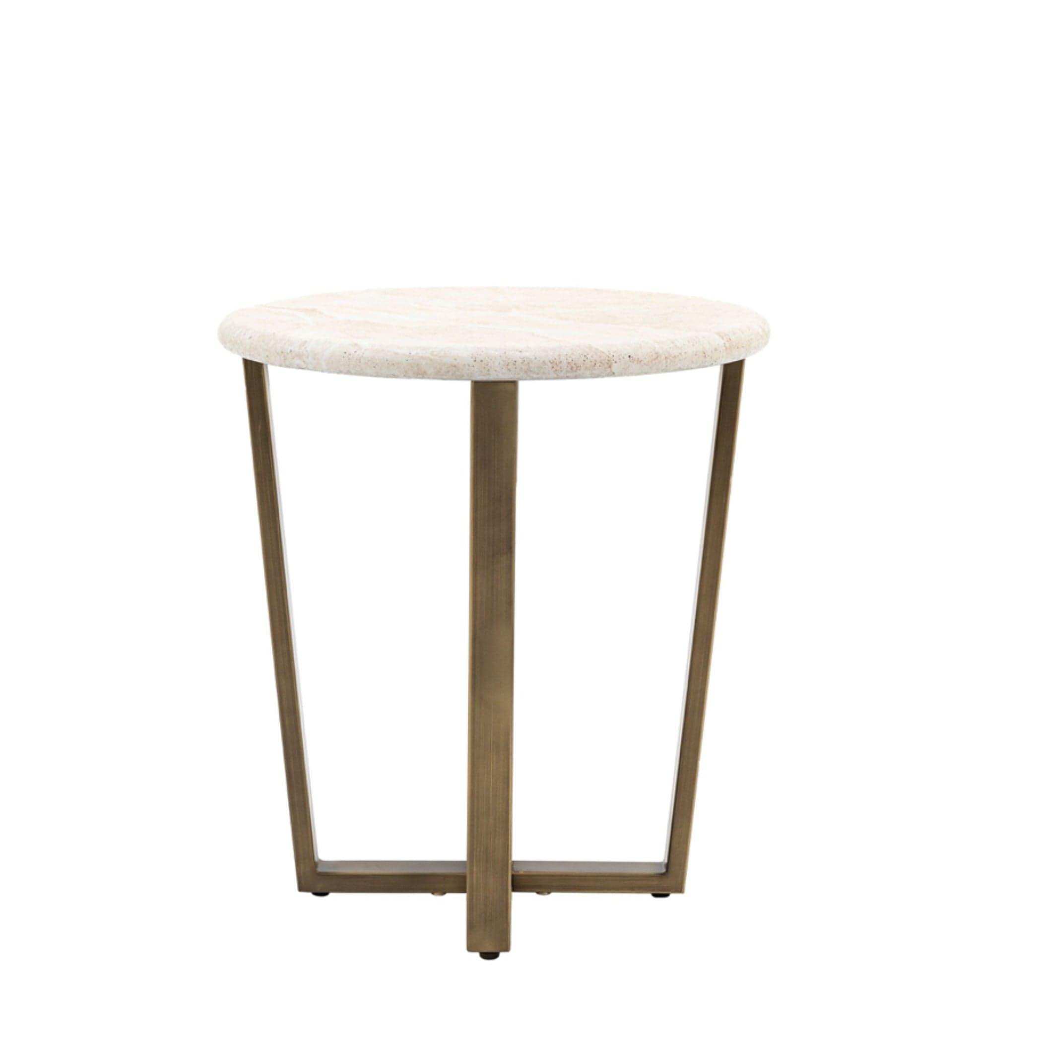 Faux Travertine Topped Antique Bronze Legged Side Table - The Farthing