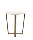 Faux Travertine Topped Antique Bronze Legged Side Table - The Farthing