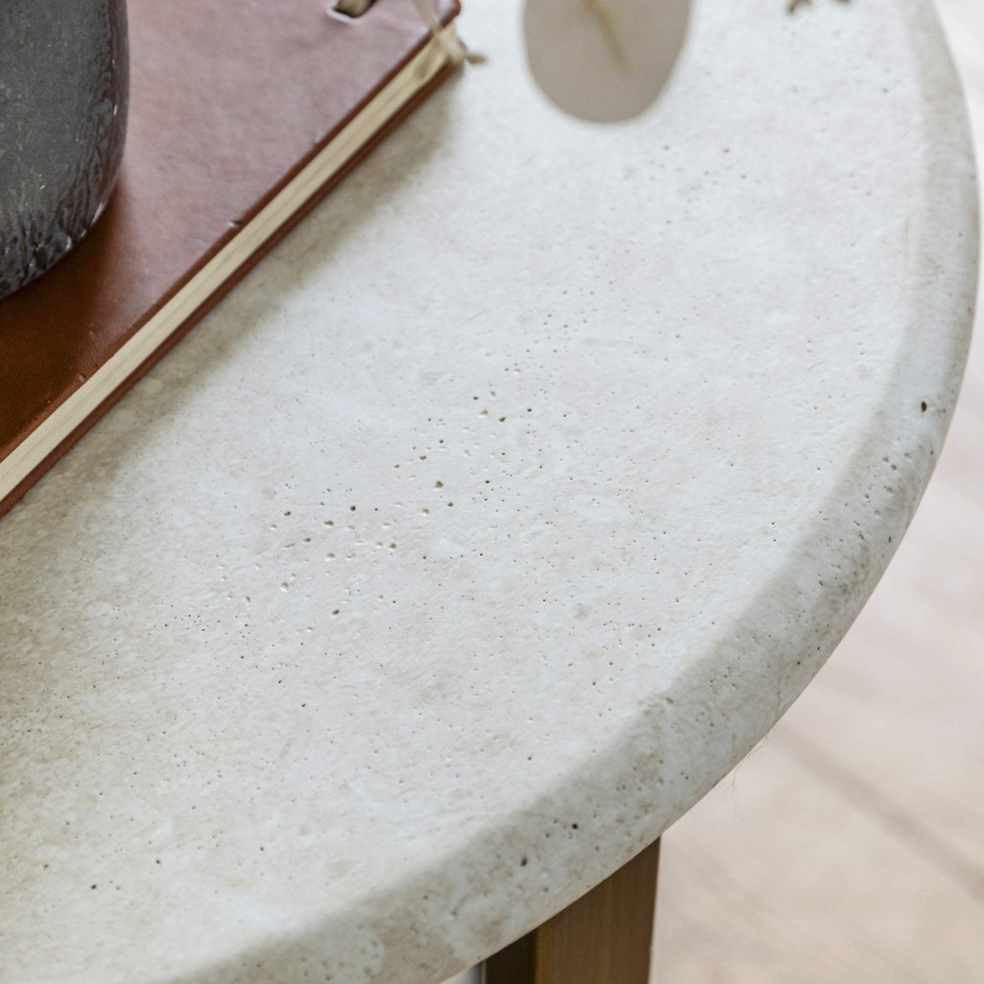 Faux Travertine Topped Antique Bronze Legged Side Table - The Farthing