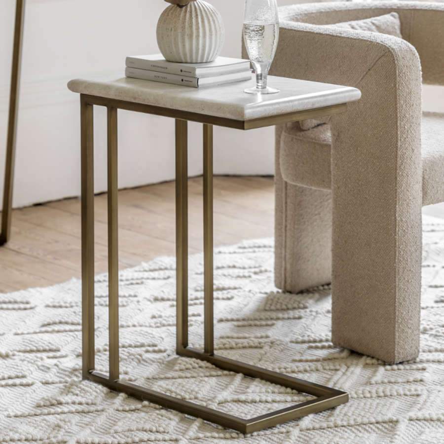 Faux Travertine Topped Antique Bronze Legged Supper Table - The Farthing