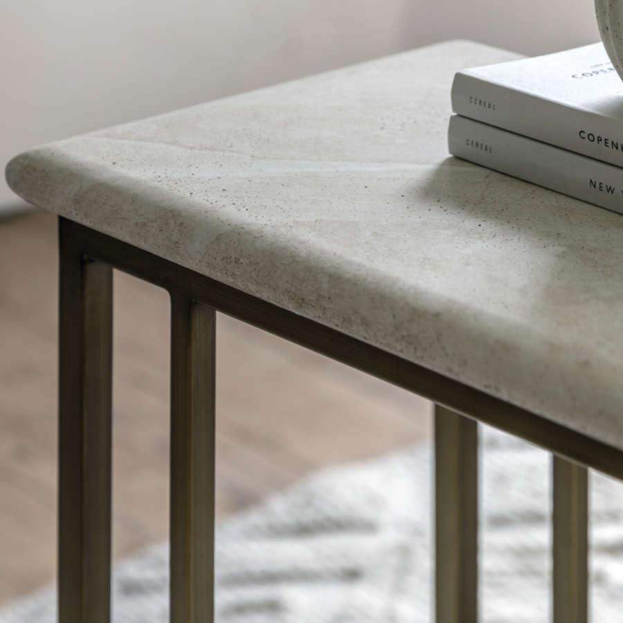 Faux Travertine Topped Antique Bronze Legged Supper Table - The Farthing