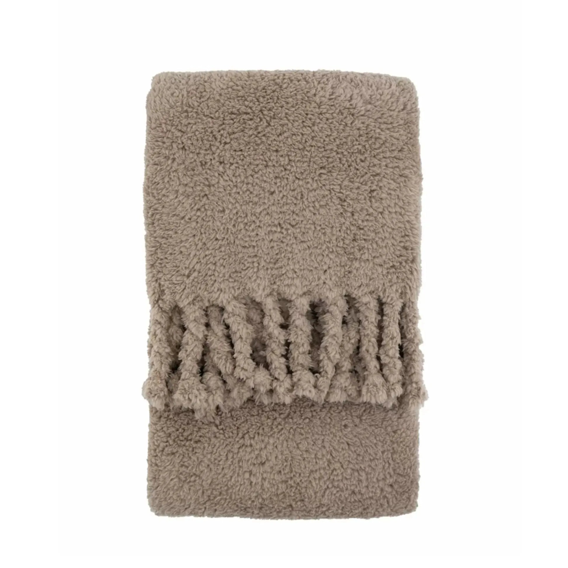 Fringed Taupe Teddy Throw - The Farthing