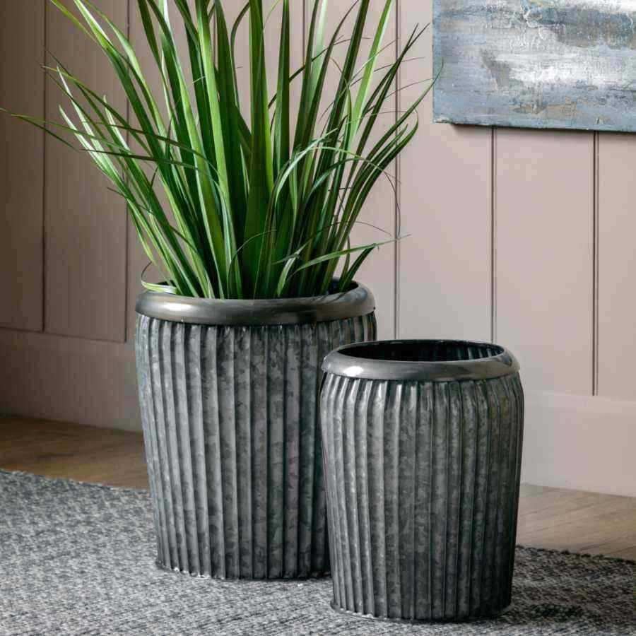 Galvanised Ribbed Metal Planter Set of 2 - The Farthing