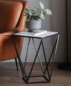 Geometric Black Frame Marble Topped Side Table - The Farthing