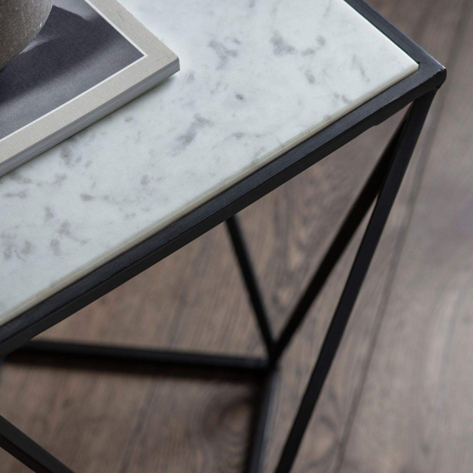 Geometric Black Frame Marble Topped Side Table - The Farthing