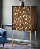 Geometric Gold Inlay Wood Cocktail Drinks Cabinet - The Farthing