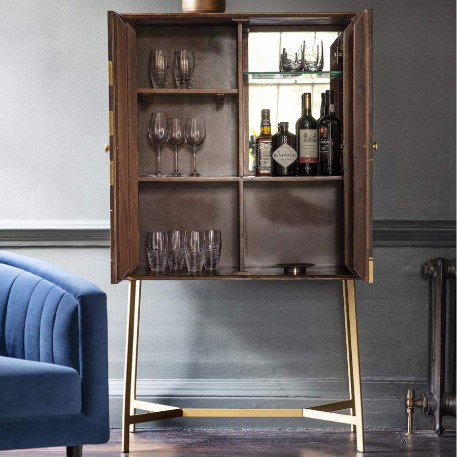 Geometric Gold Inlay Wood Cocktail Drinks Cabinet - The Farthing