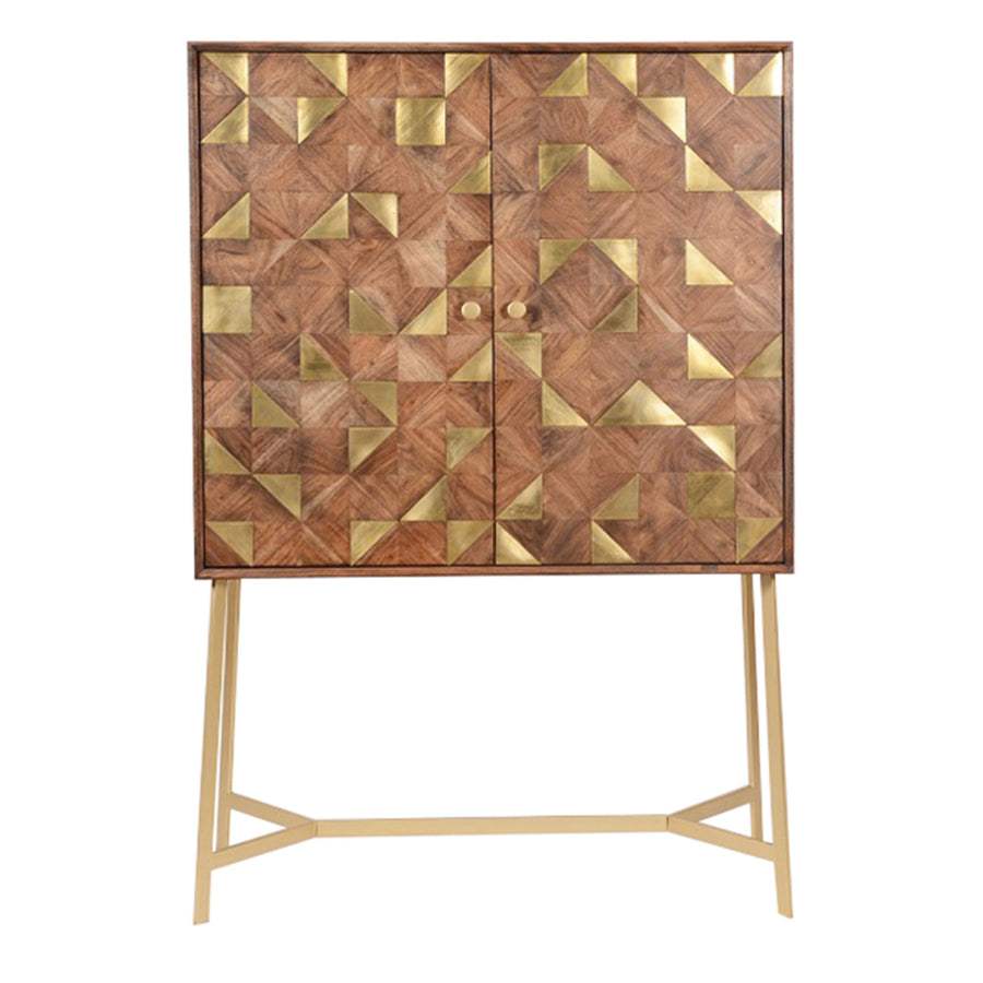 Geometric Gold Inlay Wood Cocktail Drinks Cabinet - The Farthing