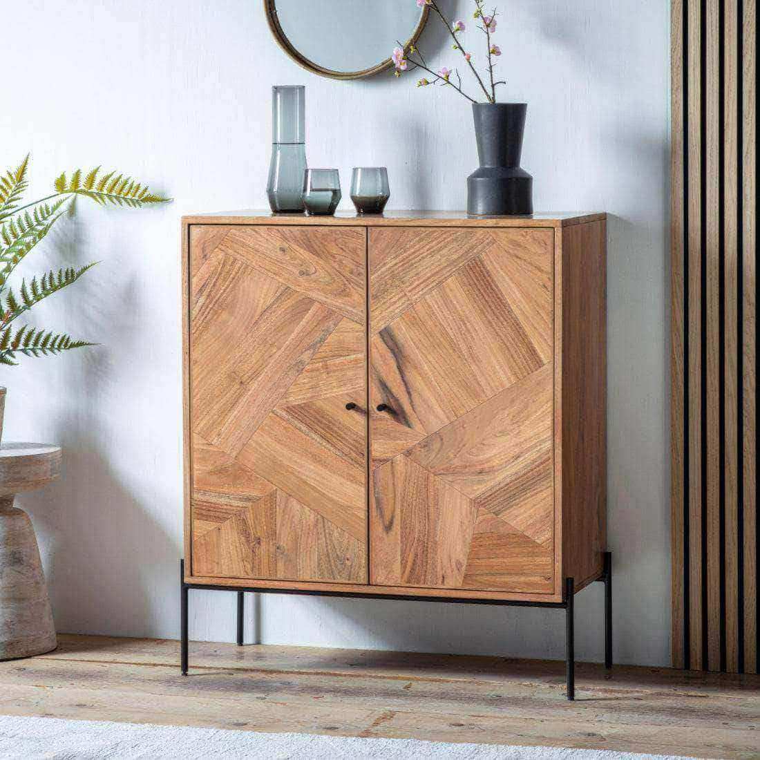 Geometric Wood Inlay Cocktail Drinks Cabinet - The Farthing